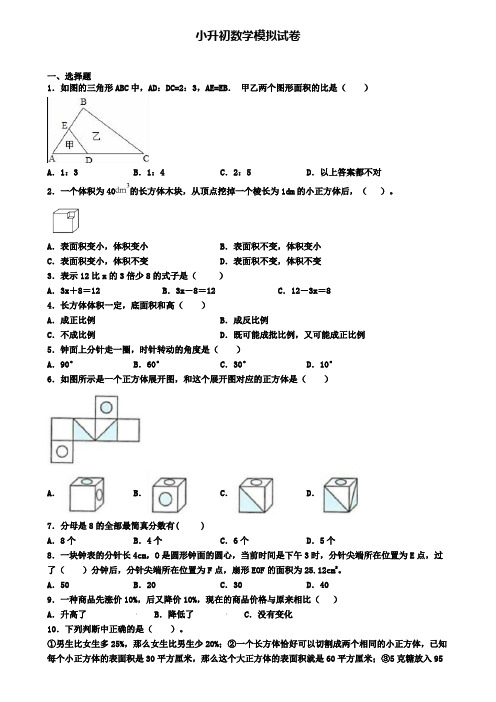 【4份试卷合集】天津市2019-2020学年数学小升初复习检测模拟试题