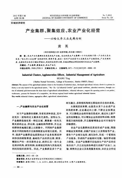 产业集群、聚集效应、农业产业化经营——以哈大齐工业走廊为例