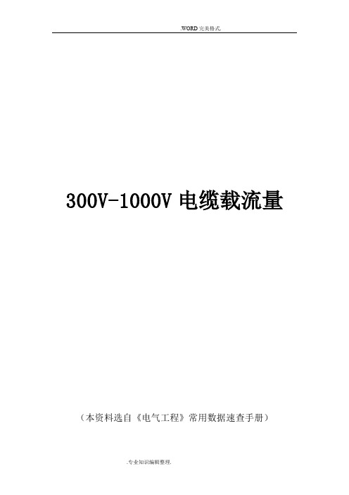 最新常用电缆电缆载流量表