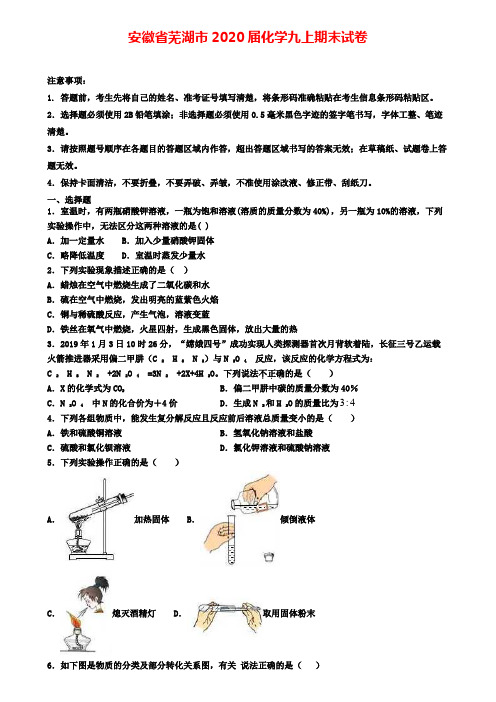 安徽省芜湖市2020届化学九上期末试卷