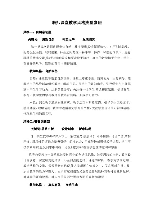 教师课堂教学风格类型参照【范本模板】