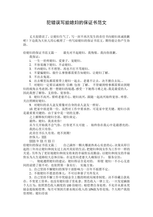 犯错误写给媳妇的保证书范文