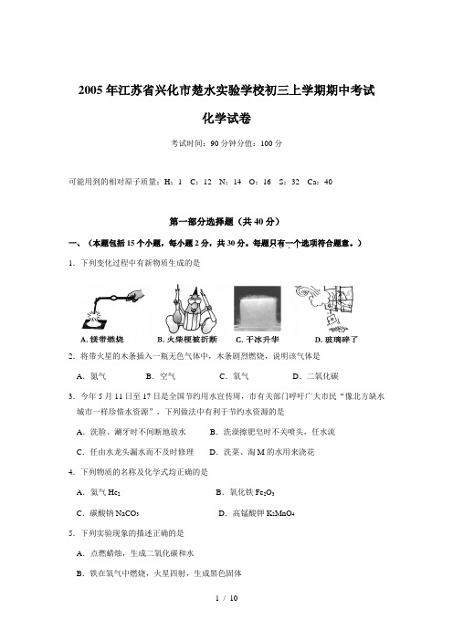 江苏省兴化市楚水实验学校初三上学期期中考试