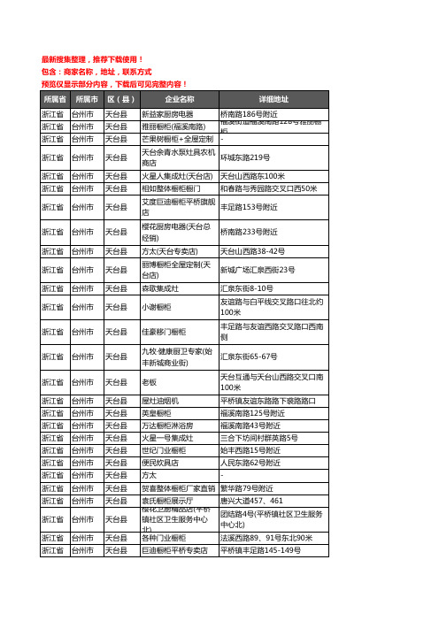 新版浙江省台州市天台县厨卫电器企业公司商家户名录单联系方式地址大全85家