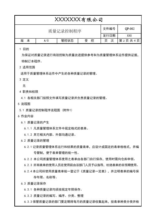 QP002质量记录控制程序