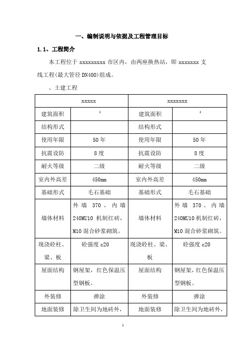 热力站施工组织设计范本
