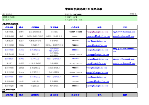 项目组成员名单