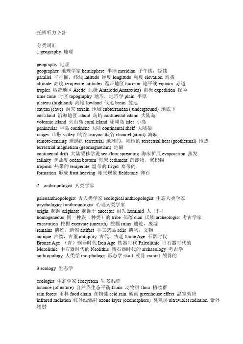 托福听力的分类词汇