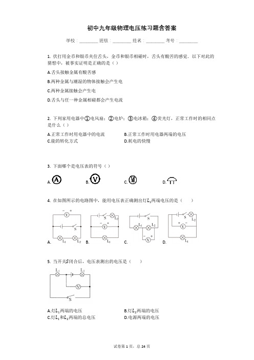 初中九年级物理电压练习题含答案