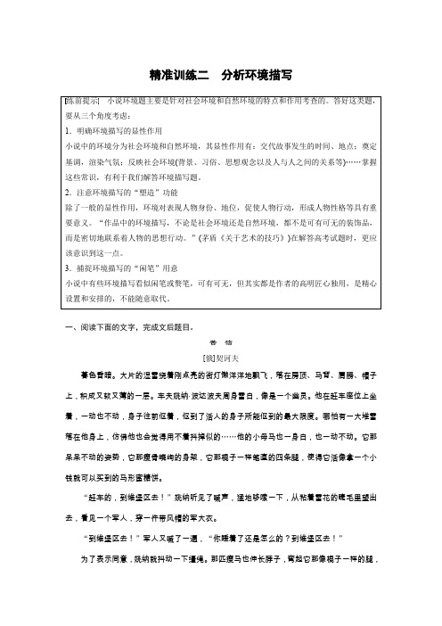 2020高考语文浙江专版大二轮复习专练：小说文本阅读精准训练二 Word版含解析