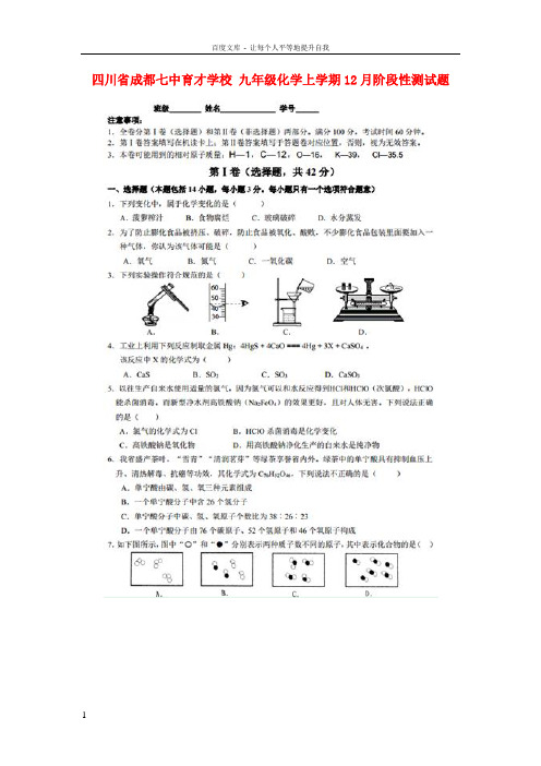 九年级化学上学期12月阶段性测试题扫描版