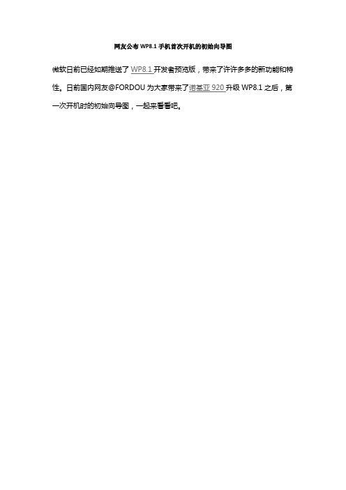 网友公布WP8.1手机首次开机的初始向导图