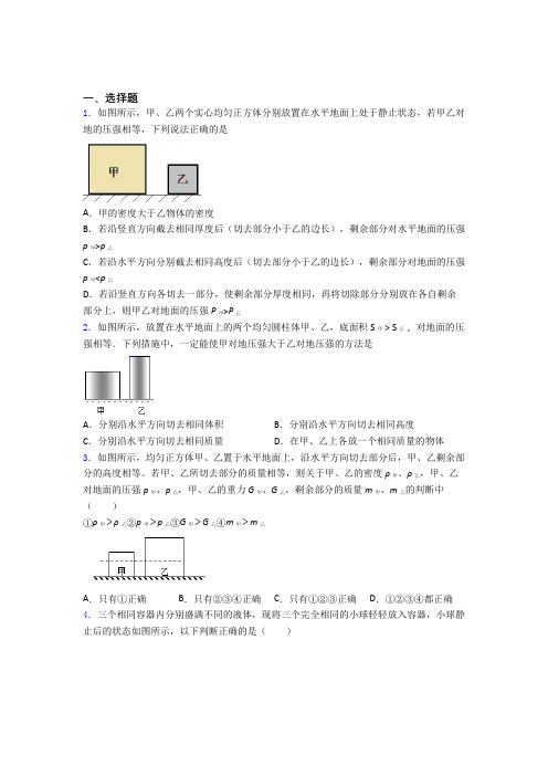 中考物理一轮复习第九章 压强(讲义及答案)含答案