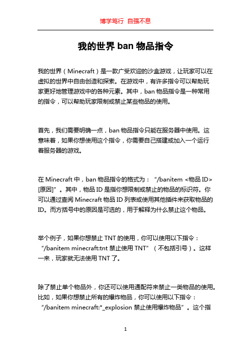 我的世界ban物品指令