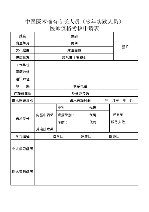 中医医术确有专长人员多年实践人员