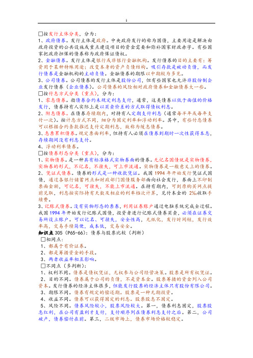 2014证券市场基础知识重点划分资料