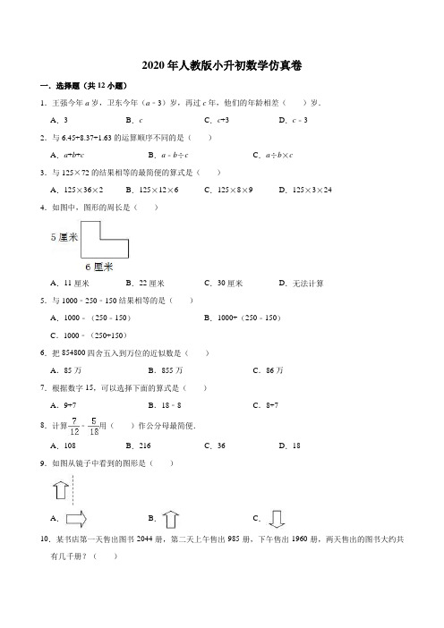 【精品】2020年人教版小升初数学仿真卷8(解析版)