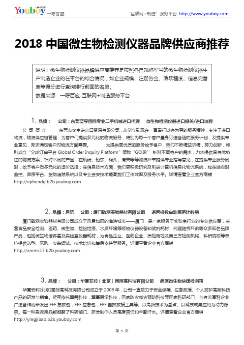 2018中国微生物检测仪器品牌供应商推荐