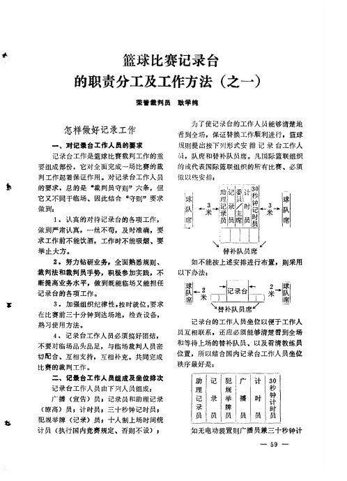 篮球比赛记录台的职责分工及工作方法(之一)