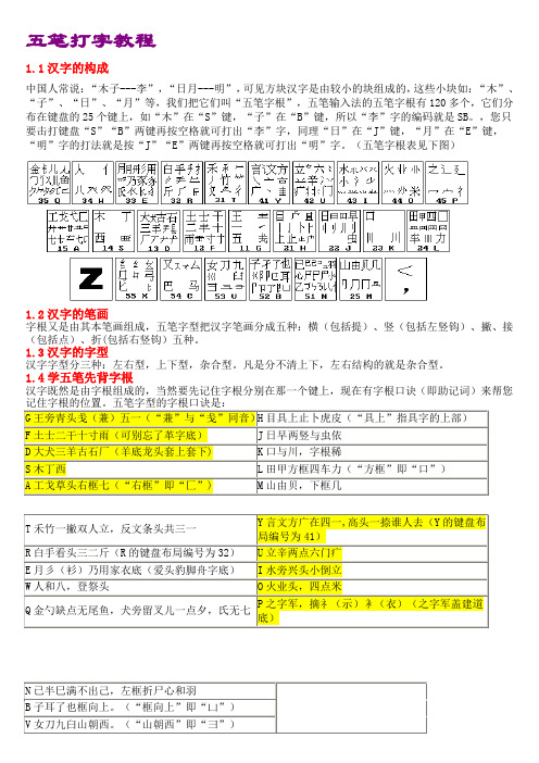 五笔打字教程(五笔字根表及口诀)
