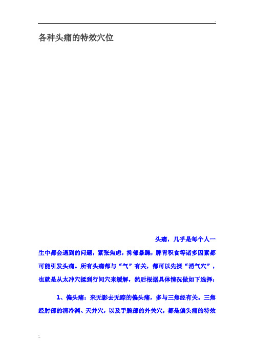 各种头痛的特效穴位