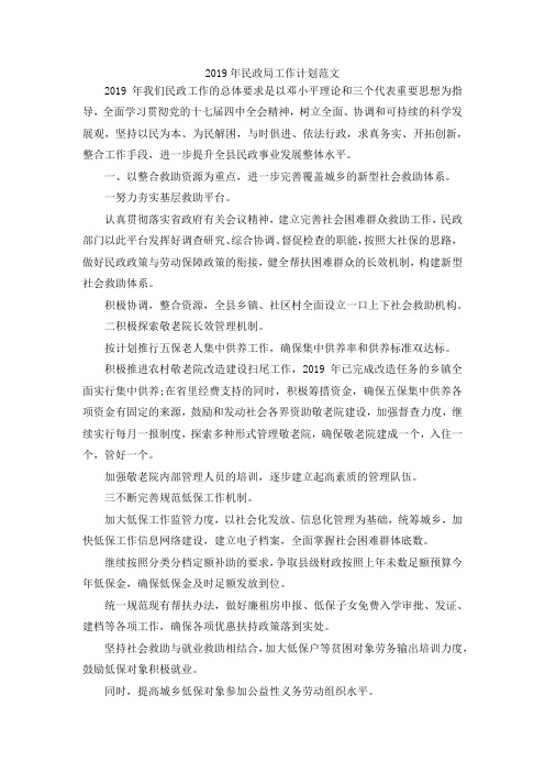 最新-2019年民政局工作计划范文 精品