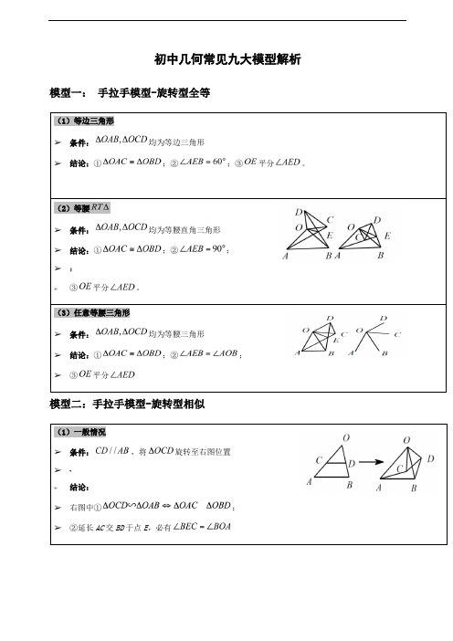 初中几何常见九大模型解析(完美版)