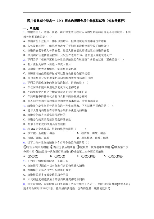 四川省棠湖中学高一(上)期末选择题专项生物模拟试卷(答案带解析)