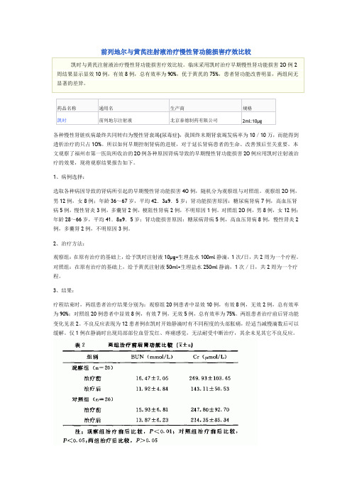 前列地尔与黄芪注射液治疗慢性肾功能损害疗效比较