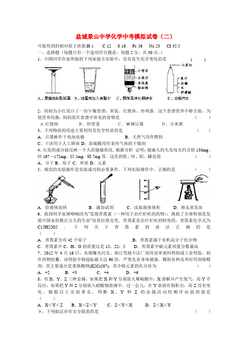 江苏省盐城景山中学中考化学二模试卷(无答案)