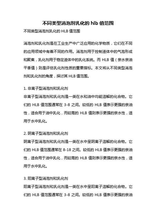 不同类型消泡剂乳化的hlb值范围