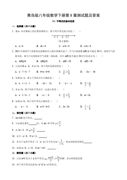 青岛版八年级数学下册第8章测试题及答案