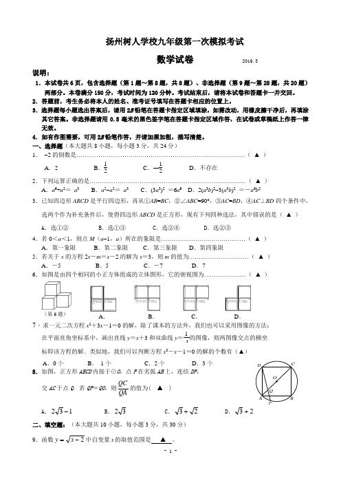 扬州树人学校2015-2016学年数学第一次模拟试卷及答案