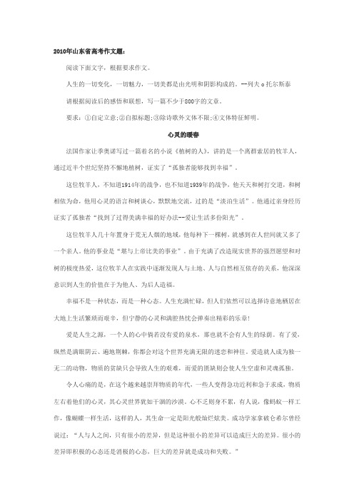 2010年高考满分作文