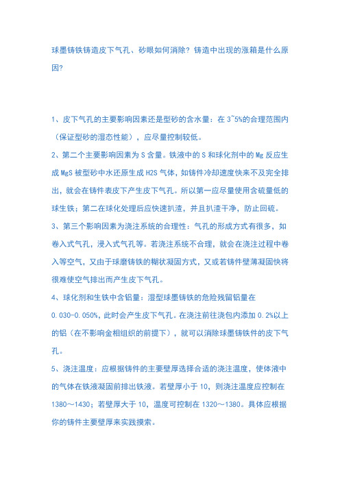 球墨铸铁铸造皮下气孔