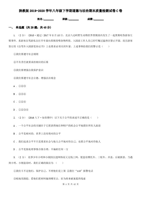 陕教版2019-2020学年八年级下学期道德与法治期末质量检测试卷C卷