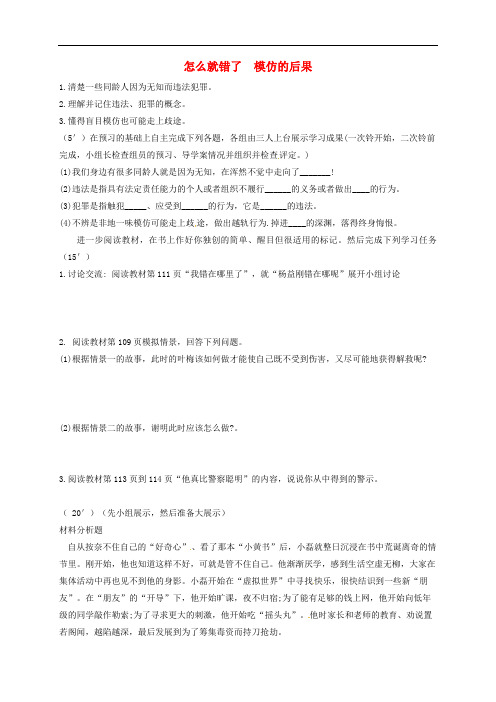 湖南省耒阳市八年级政治上册 第三单元 法律在我心中 第10课 他们为什么会犯罪 第1框 怎么就错了 
