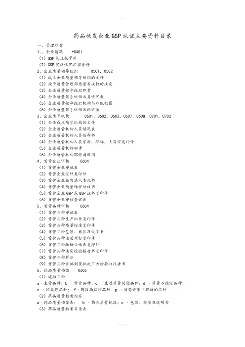 药品批发企业GSP认证主要资料目录