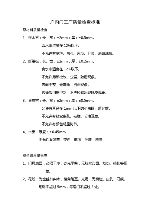 户内门质量检验标准