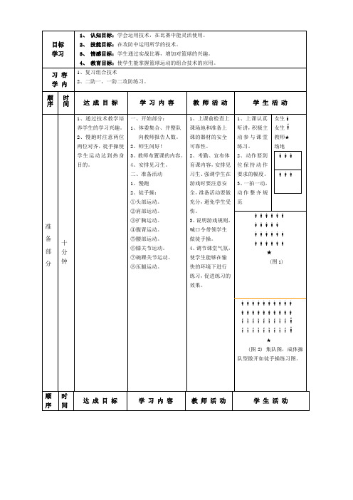 《篮球组合技术与二防一,一防二攻防练习》教案