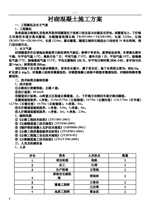 衬砌混凝土施工方案..