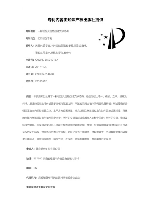 一种轻型灵活的挡墙支护结构[实用新型专利]