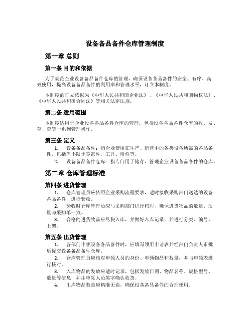 设备备品备件仓库管理制度
