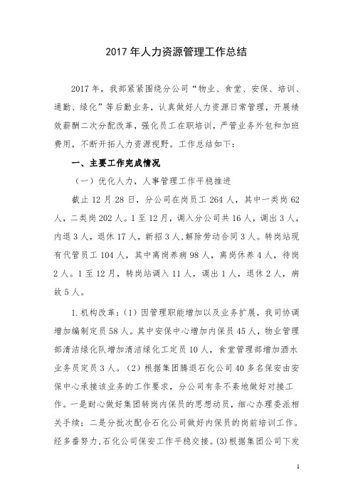 2017年人力工作总结