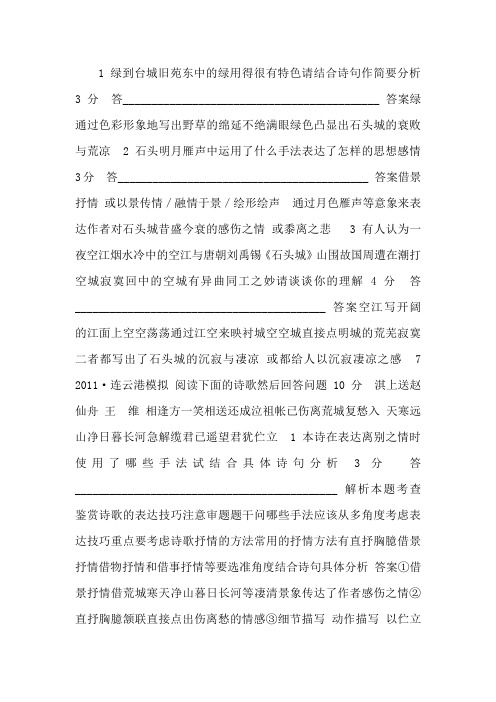 高中语文金榜总复习《高考2012》配套课件：8 诗词赏析(苏教版·江苏专用)