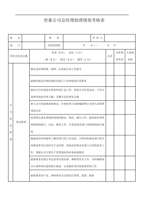 总经理助理绩效考核表