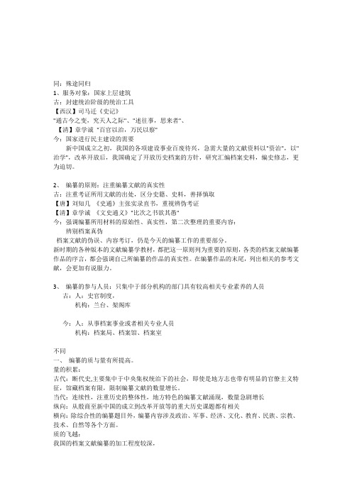 古今档案编纂的异同