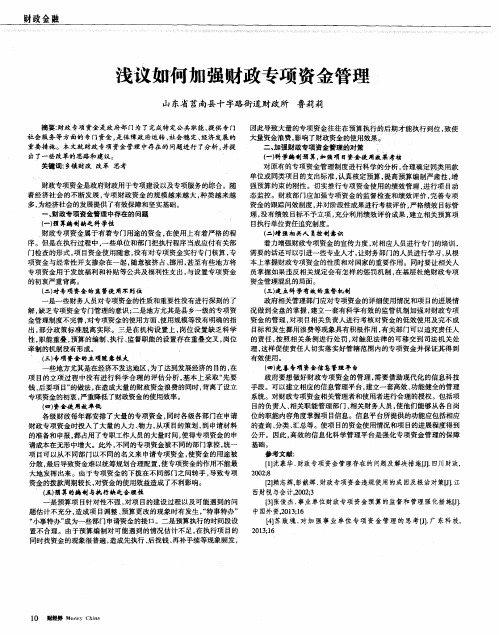 浅议如何加强财政专项资金管理