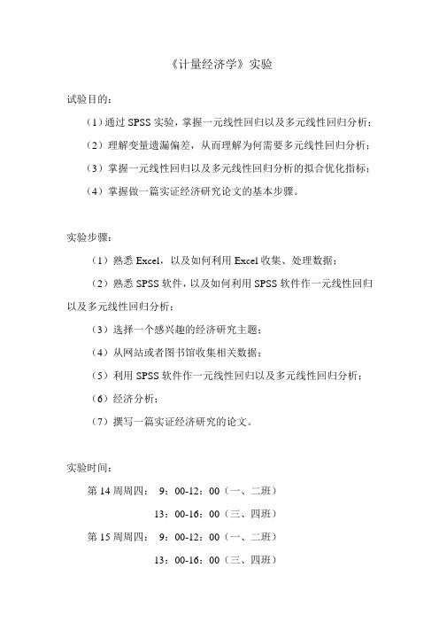 计量经济学 试验要求    以及 实证经济研究论文的模板