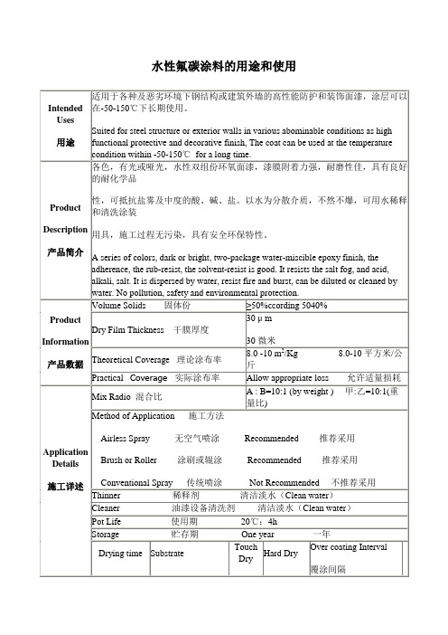 水性氟碳涂料的用途和使用